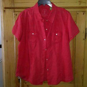 Tommy Bahama Two Palms Red Linen Resort Blouse - L